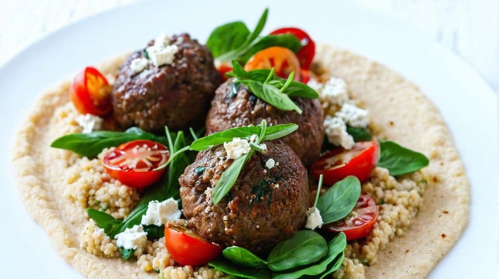 Гръцки агнешки кюфтенца с ароматен кус-кус и хрупкави питки