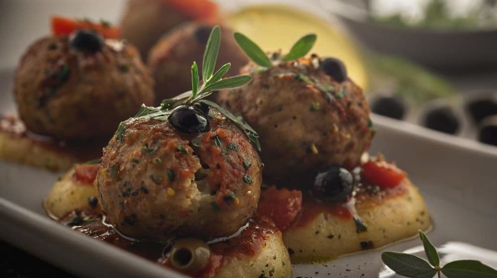 Пържени картофени топки с пикантна маслинова салца