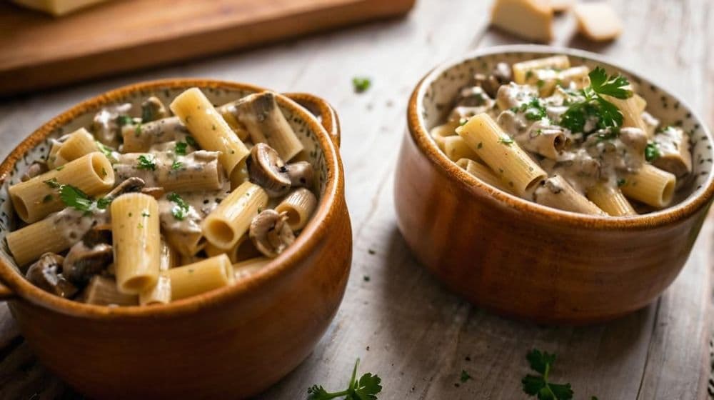 Запечени паста ригатони с ароматни гъби и сирене