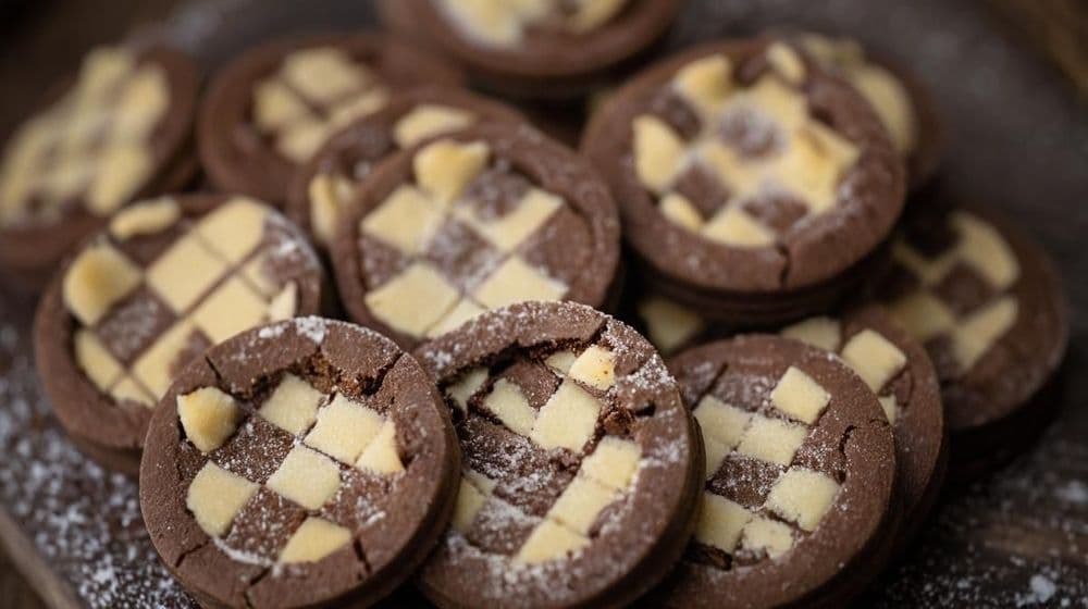 Шахматно руло от какаови и ванилови бисквити